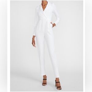 Express Long Sleeve White Blazer Bridal Jumpsuit with pockets size 4